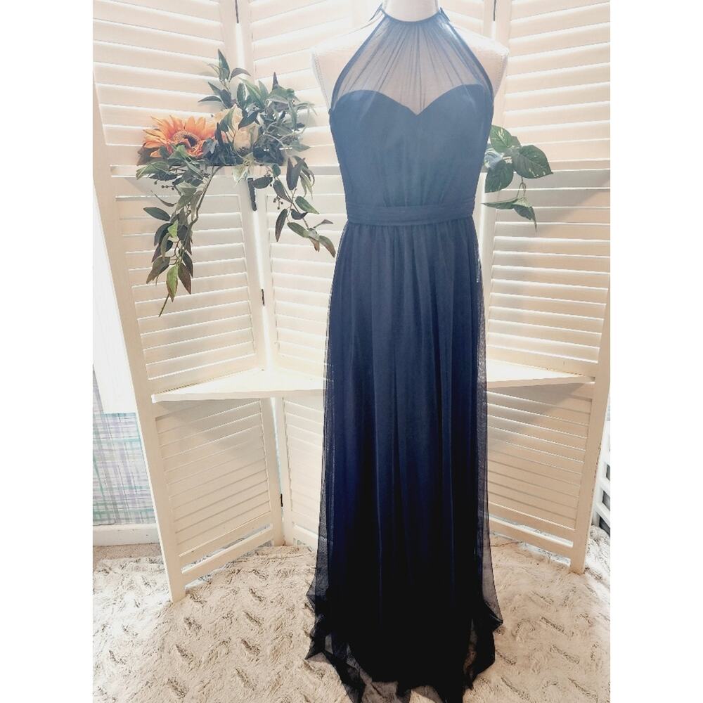 Amsale Navy Blue Halter Prom Dress